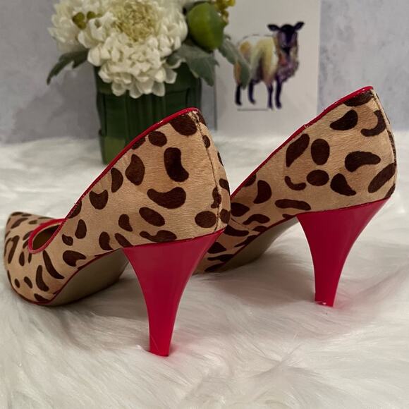 Martinez Valero Leather Calf Hair Leopard Multi Tone Heels Pumps Camel Red 5.5 - Picture 4 of 15